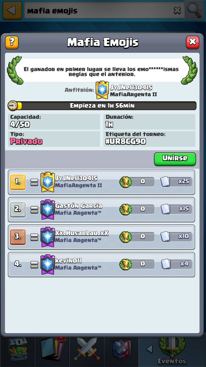 🛡️Torneo 1/2 para los emojis 🛡️
Agradeciendo a los fieles del clan de esta manera cada mes a partir del mes anterior 
👊Anterior ganador <a href="/JoseDelgado_cr/">jsss</a>  se llevo 10 dólares👊
