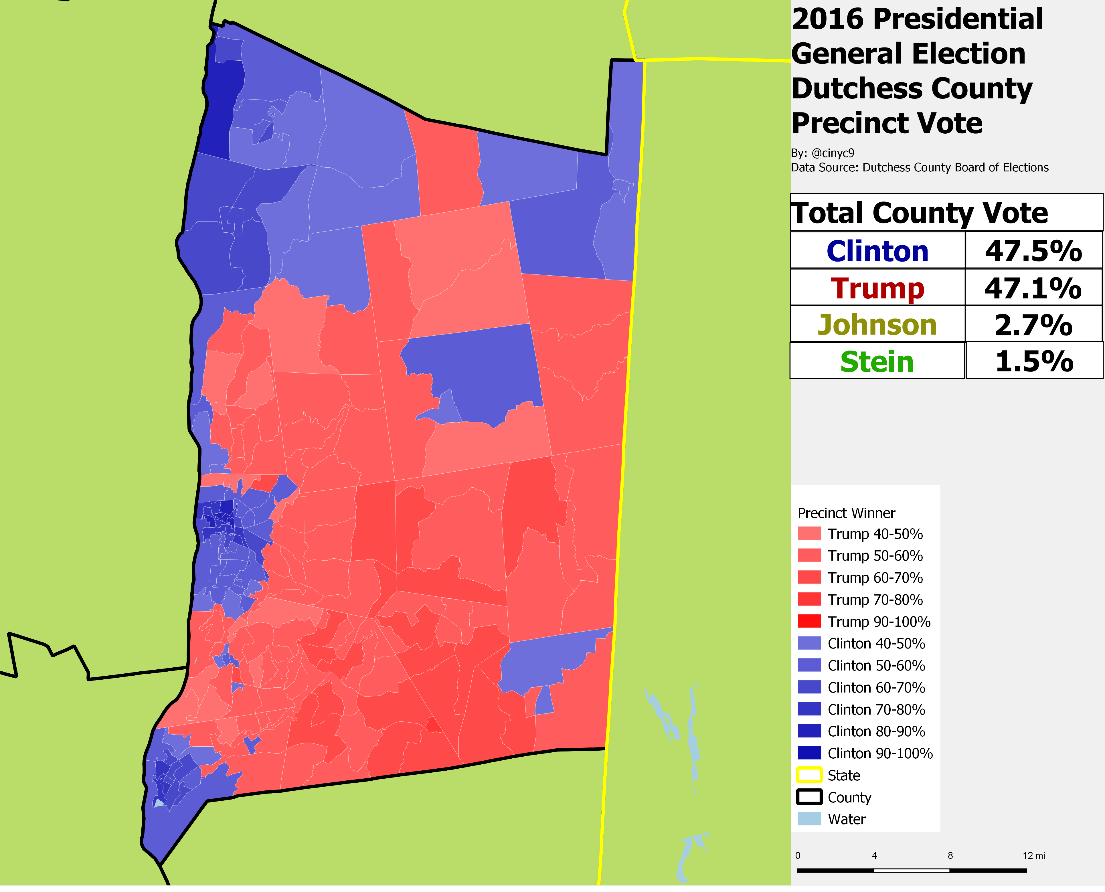 Dutchess County Ny Map Cinyc On Twitter: "The 2016 Presidential Election In Dutchess County, Ny  Was Very Close - Clinton Won The County By 0.4 Points After Absentees Were  Tallied. Here's The Map Of The 2016