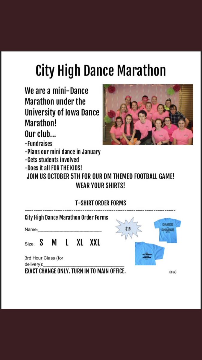 CHSssection2019's tweet photo. Everyone go snag a dance marathon shirt❗️ order forms are located in the main office https://t.co/f4p7cg8kUk