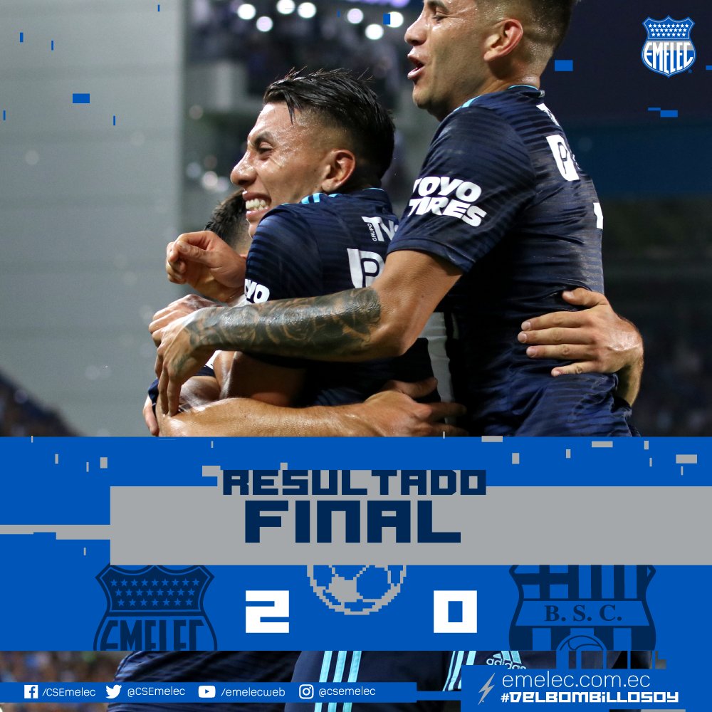 CSEmelec's tweet photo. Termina el partido en el estadio Banco del Pacífico Capwell. ¡EL CAMPEÓN GANÓ EL CLÁSICO! 🎉⚽

@CSEmelec 2-0 @barcelonaSC 

#CómoNoTeVoyAQuerer #DelBombilloSoy ⚡🔵 https://t.co/mIGyCMKAp0