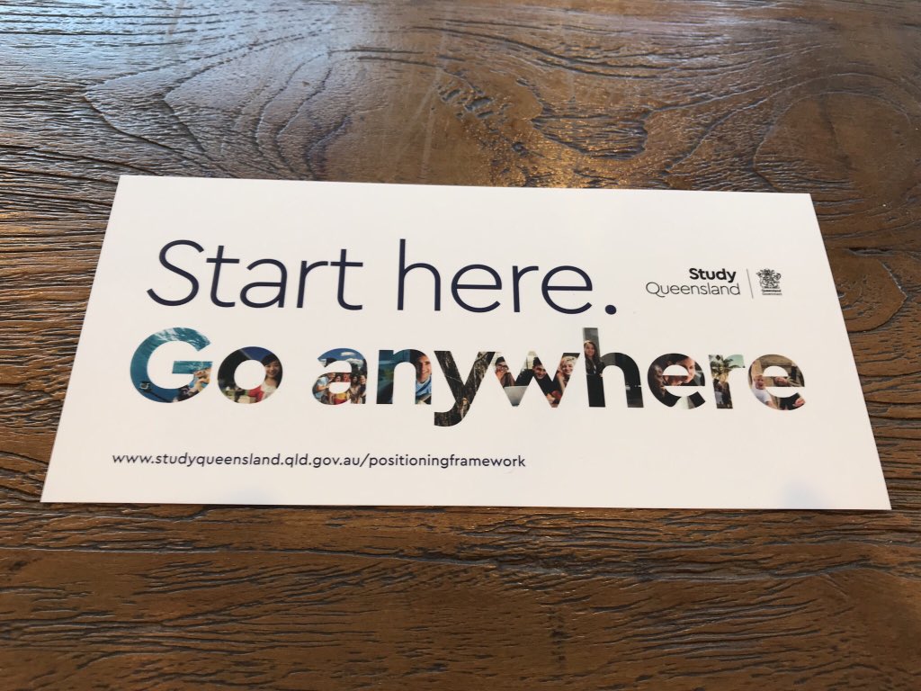‘Start here. Go anywhere’ - @StudyQld great slogan, great work promoting Queensland education and training in India! #ies2035
