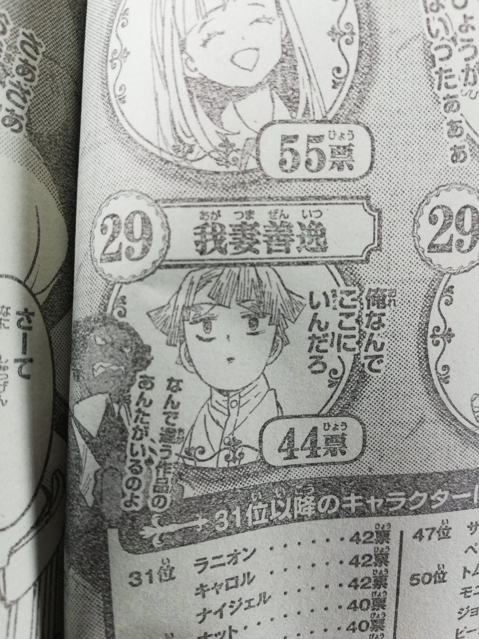 がらい これらのコラ画像のせいで鬼滅の刃の人気投票にシスタークローネ 約束のネバーランドの人気投票に善逸が入ってるの草生える T Co T5easapkba Twitter