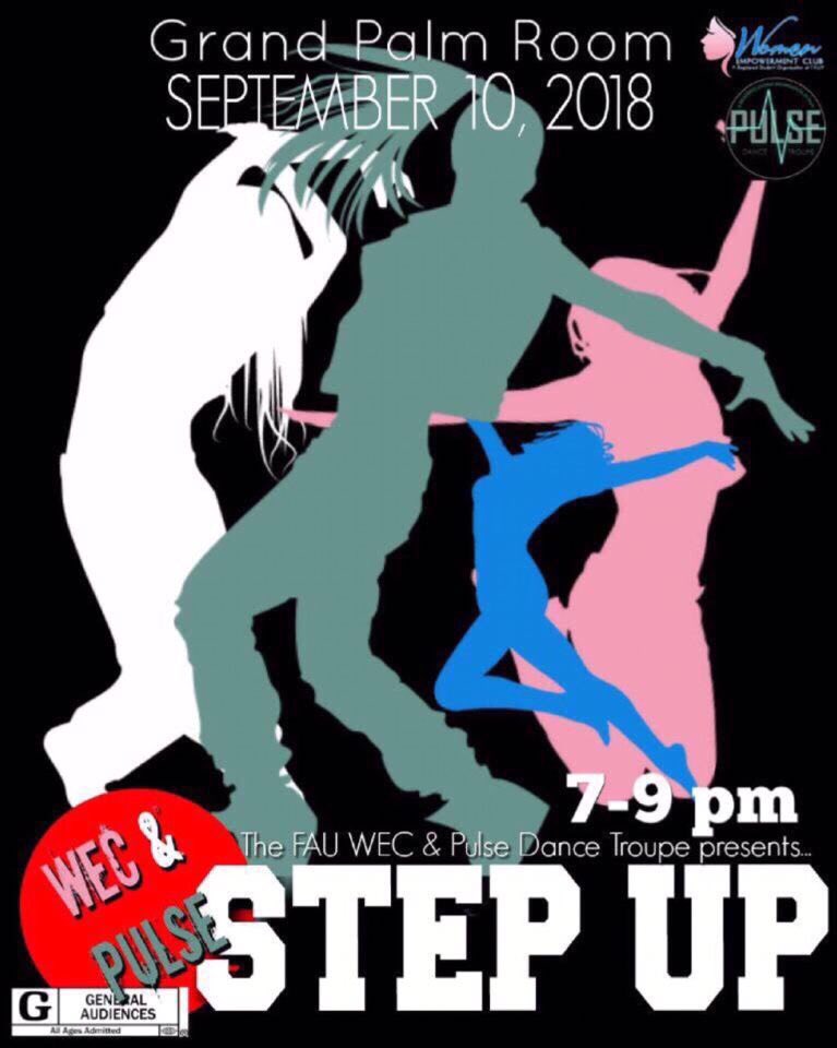 Fau_Pulse's tweet photo. Step Up with FAU Pulse Dance Troupe and Women Empowerment Club for a self confidence dance class. Let’s move to the beat of self love. Join us September 10 in Grand Palm Room from 7-9 pm 💘 https://t.co/vRV7kxbYWK
