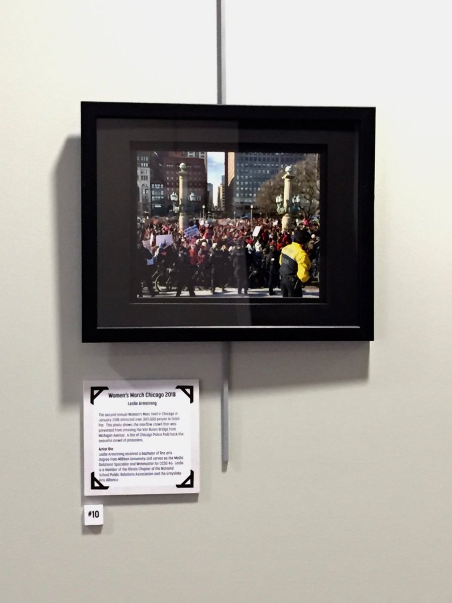 UncommonLeslie's tweet photo. My photo “Women’s March Chicago 2018” received a Best in Show award from the @GrayslakeHCM Focus on Illinois exhibit. It was chosen because the judges felt that it is a modern representation of the history of politics and activism in Illinois. @womansmarchIL #iwillnotbequiet https://t.co/DFMoUhwZwO