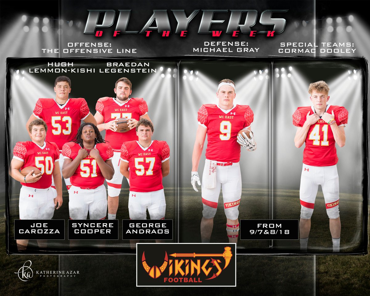 Congrats to the Players for the Week for Rustin:

Offense: Oline: Lemmon-Kishi, Carozza, Andraos, Cooper and Legenstein
Defense: Michael Gray
Special Teams: Cormac Dooley

#vikingpride #riseasONE

<a href="/WCEVikings/">WC East Athletics</a> <a href="/KatherineAzar/">Katherine Azar</a>