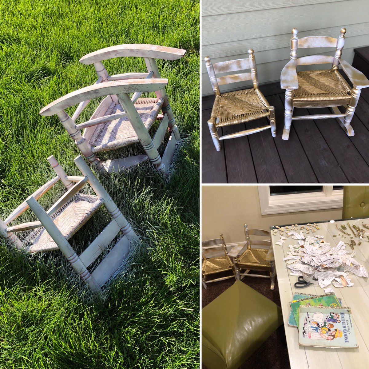 ChairAffairGF's tweet photo. How adorable are Meggen Sande’s “Little Golden Book” chairs in progress?? Come see the finished project at the Chair Affair Thursday night!! https://t.co/JJjuXdIipV