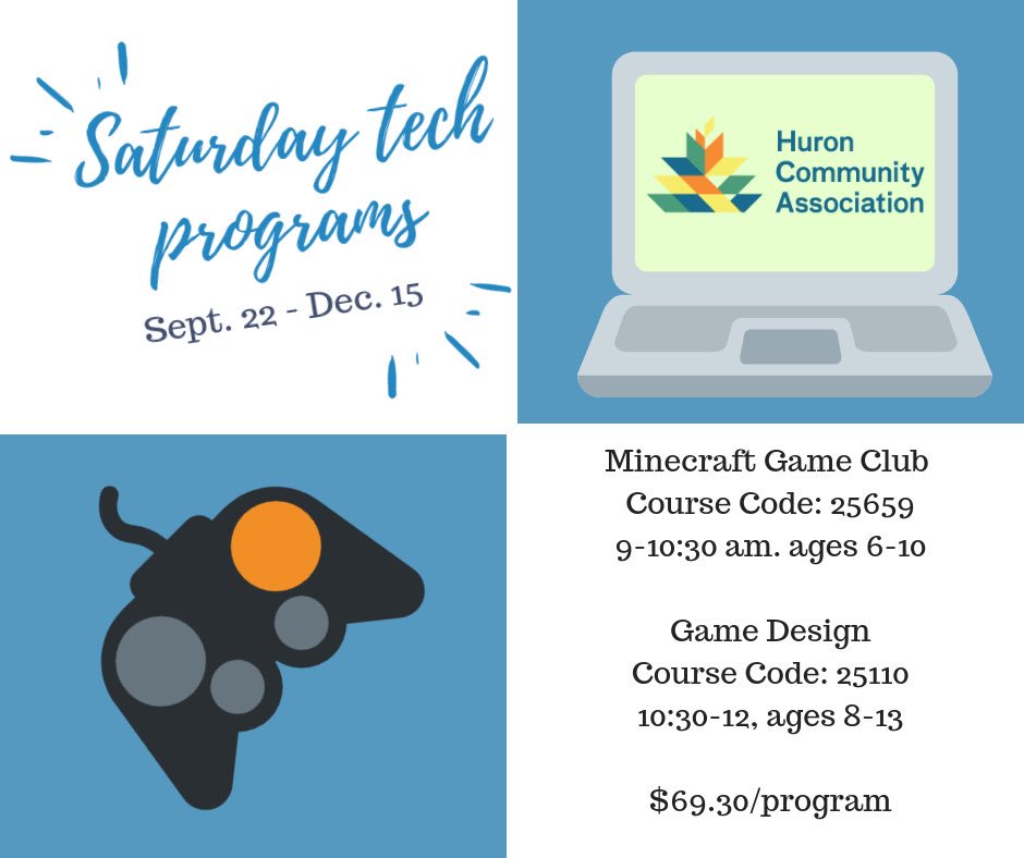 Register now for Saturday morning tech programs at ca.apm.activecommunities.com/activekitchene… or any City of Kitchener community centre. All Huron programs take place at Jean Steckle School...