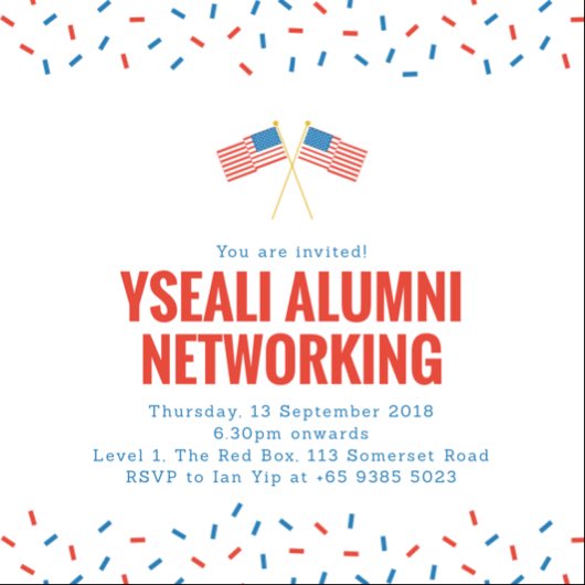 YsealiSg's tweet photo. #YSEALI Alumni Gathering this Thursday, 13 Sept at The Red Box. Join us for some makan &amp; drinks! RSVP with Ian Yip. #ysealisg #singapore @yseali @RedWhiteBlueDot https://t.co/K3Z1ZsfrxT