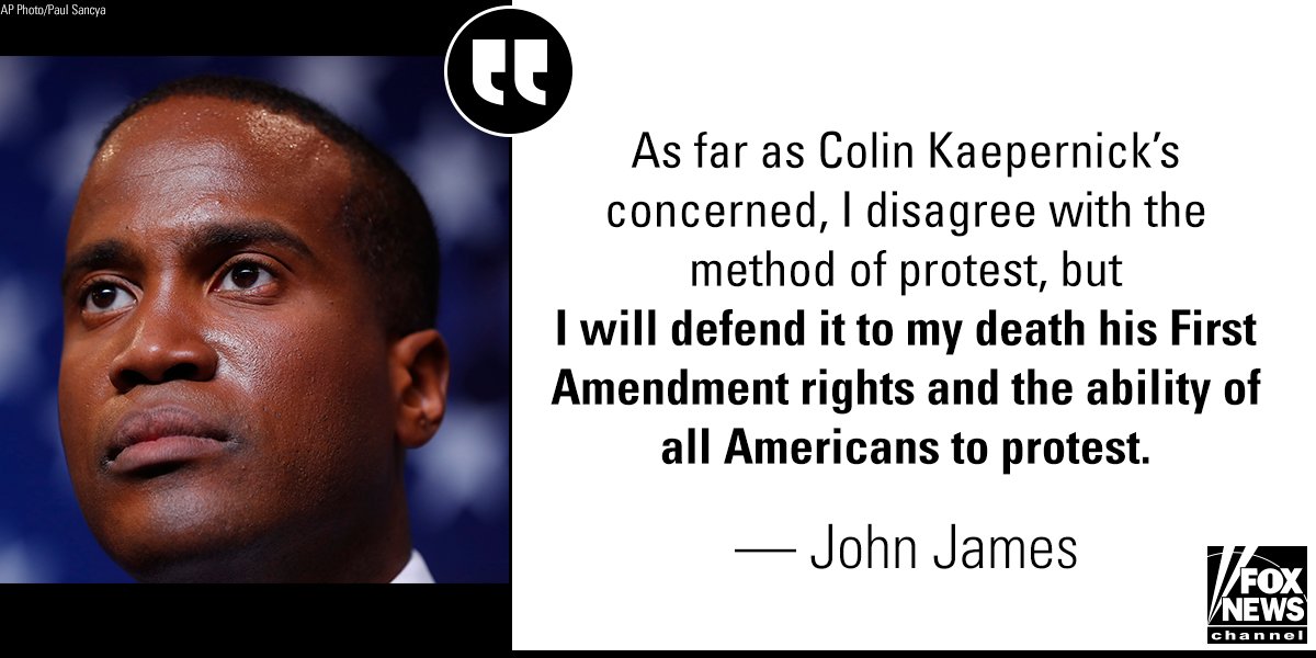 FoxNews's tweet image. On @foxandfriends Sunday, GOP Senate candidate and combat veteran @JohnJamesMI reacted to @Nike's "Just Do It" campaign featuring @Kaepernick7.