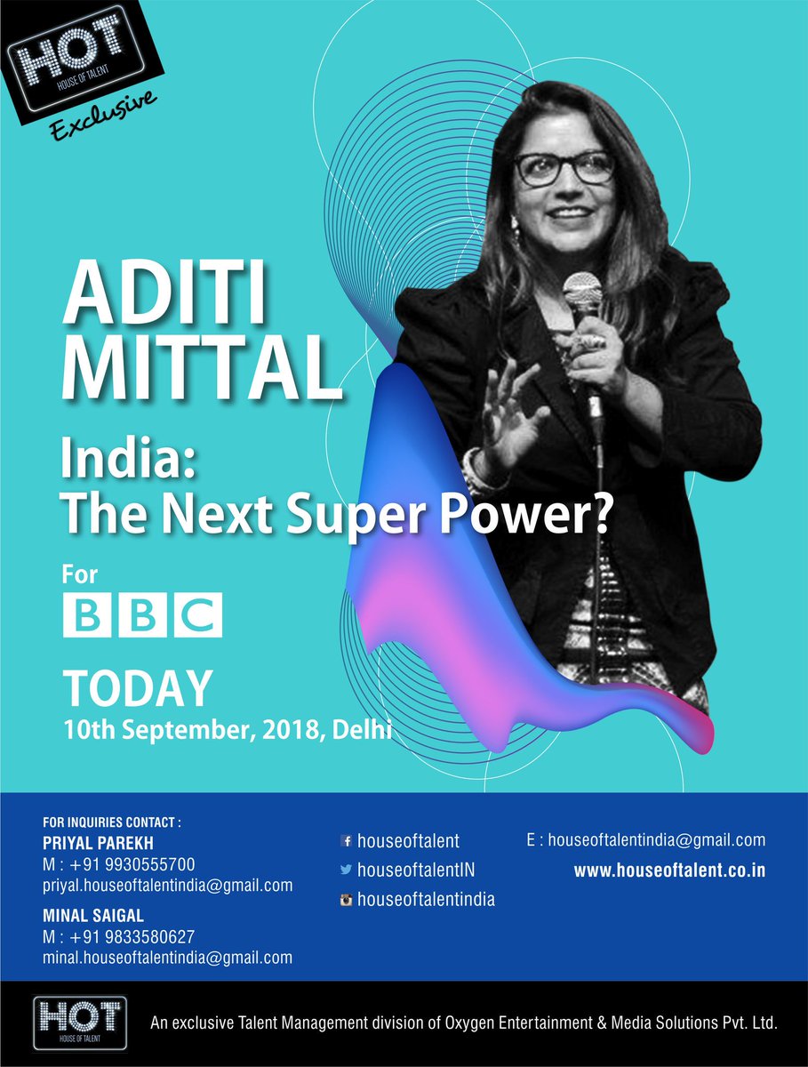 HouseOfTalentIN's tweet photo. Our exclusive artist @awryaditi will be in Delhi today, for a panel discussion with @BBC to put forth her views on topics dealing with rural poverty, caste system &amp; the poor record on women rights in India 

#event #HOT #HouseOfTalentIndia https://t.co/pkD2x9Q4r7