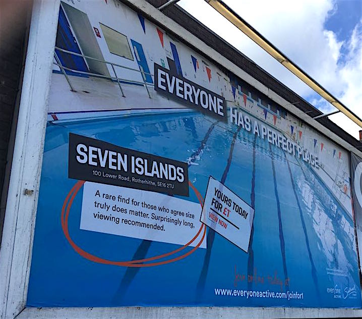 #Rotherhithe #Community Interesting to see the latest ad for Seven Island Leisure Centre swimming pool. Though it's true it's a rare find for its '33 metres' long lanes, its future is unclear with the new Leisure Centre to be built as part of CW Masterplan