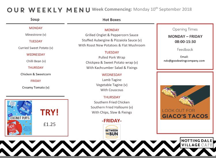 NDVCafe's tweet image. This weeks Menu guys and gals! #cheflife #chefmode #londonfood #lunchmenu