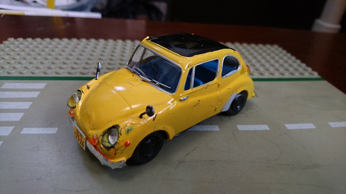 ばっしぃ アリイ1 32 スバル360 完成 熱中時代 刑事編 の早野武愛車仕様として製作 組み立てているうちに汚れちゃったので まぁ 当時10年落ちの中古車ベースなのでそれでいいかなと シティターボ も内装までは完成