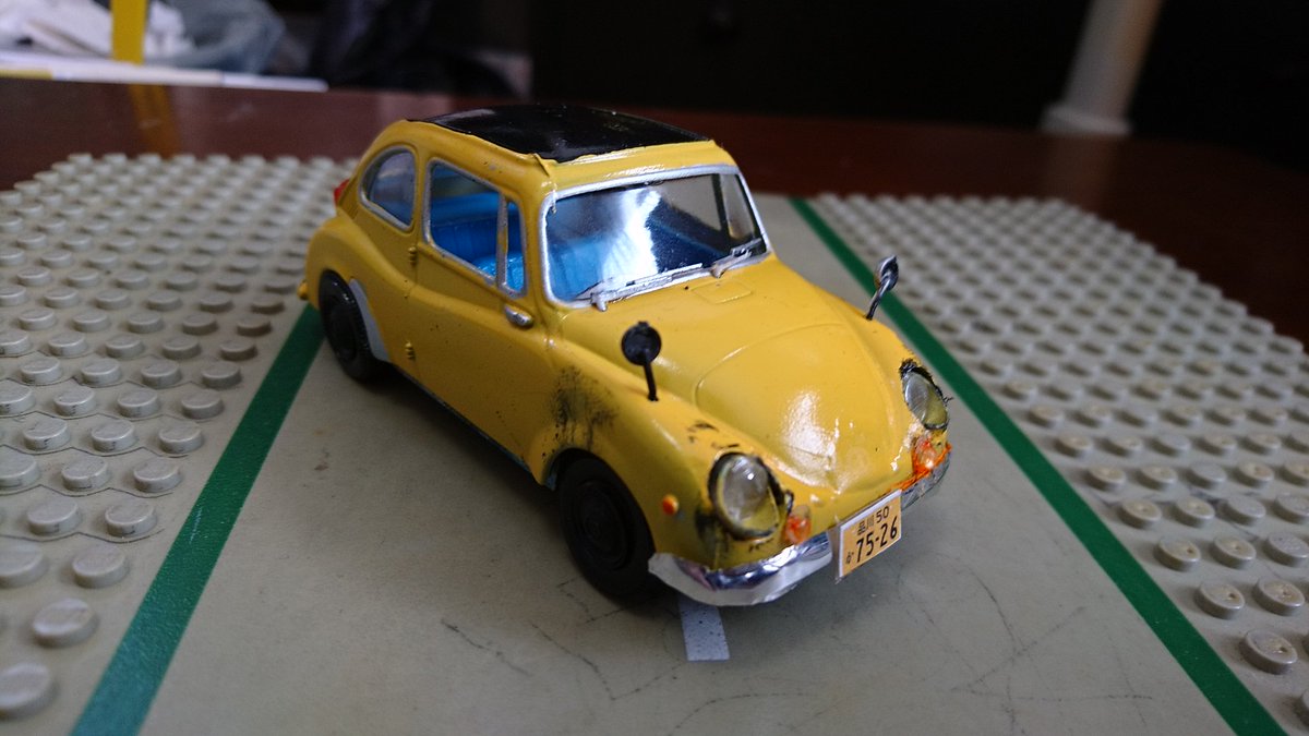 ばっしぃ Auf Twitter アリイ1 32 スバル360 完成 熱中時代 刑事編 の早野武愛車仕様として製作 組み立てているうちに汚れちゃったので まぁ 当時10年落ちの中古車ベースなのでそれでいいかなと シティターボ も内装までは完成