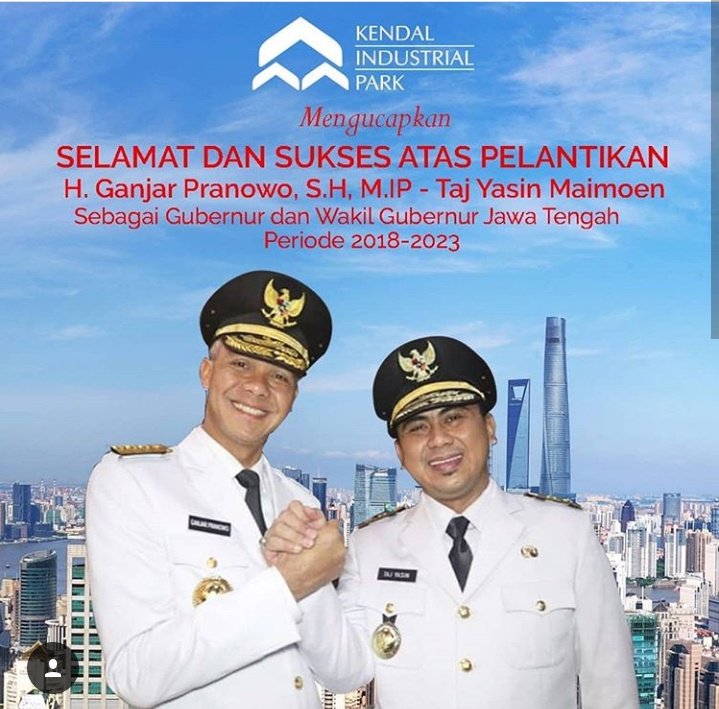 KIK_kendal's tweet photo. Congratulations on the success of inauguration H. Ganjar Pranowo, S.H, M.IP as Governor of Central Java and Taj Yasin Maimoen as Vice Governor of Central Java for the period of 2018 - 2023.
#inauguration #governor #vicegovernor #centraljava #kendalindustrialpark https://t.co/OOD3r9jma7