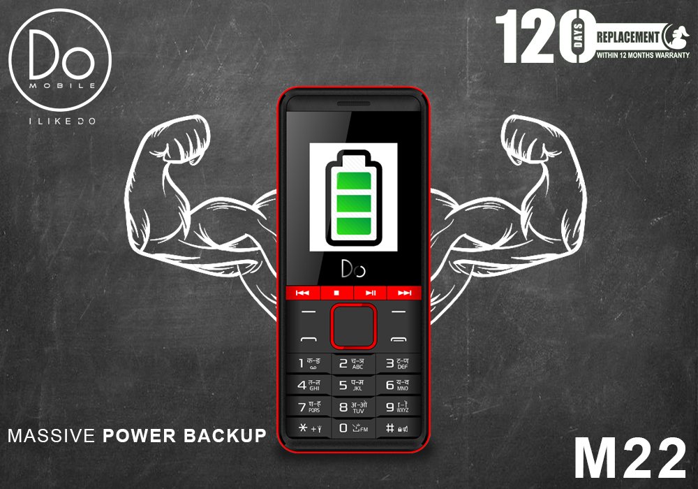DoMobile_India's tweet photo. Do Mobile M22 with powerful 2800 mAh battery #DoMobile #MondayMotivation https://t.co/CRuku1FYst
