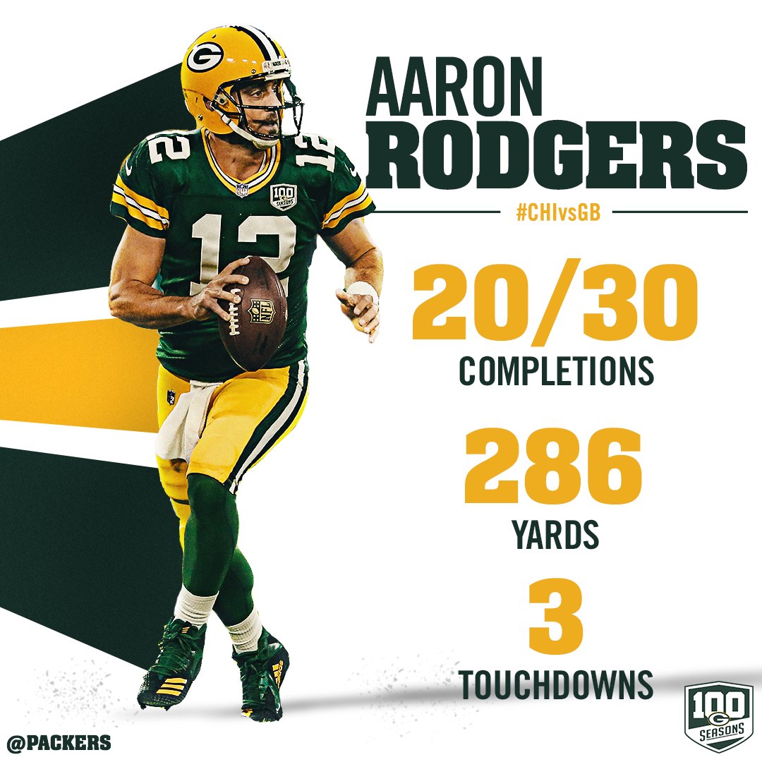 packers's tweet photo. A legendary performance from No. 12.

#CHIvsGB #GoPackGo https://t.co/sBFhkwSDAV