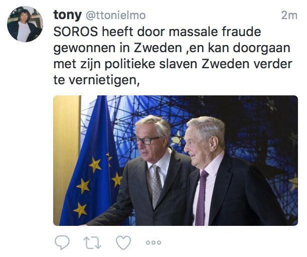 wltrrr's tweet photo. Alt-rechts ontwaakt. Het debacle in Zweden is natuurlijk de schuld van Soros. https://t.co/i4BWtk9X0W