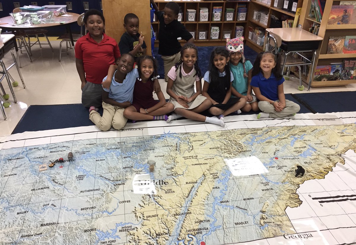 CLEMengineer's tweet image. Socks off as Mrs. Bradford’s 2nd graders discover Tennessee Geography with a traveling trunk from the TN State Museum! Students explored an 18-foot map of TN and worked to label cities, rivers and the three divisions. Thank you  @tnstatemuseum  #socialstudies #tennesseegeography