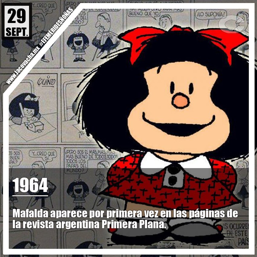 lacovachamx's tweet photo. #UnDíaComoHoy hace 54 años se paró el mundo con la primera aparición de Mafalda, ¿quién de los personajes de la tira es tu favorito?

#efeméridesñoñas https://t.co/o4hSiXffG4