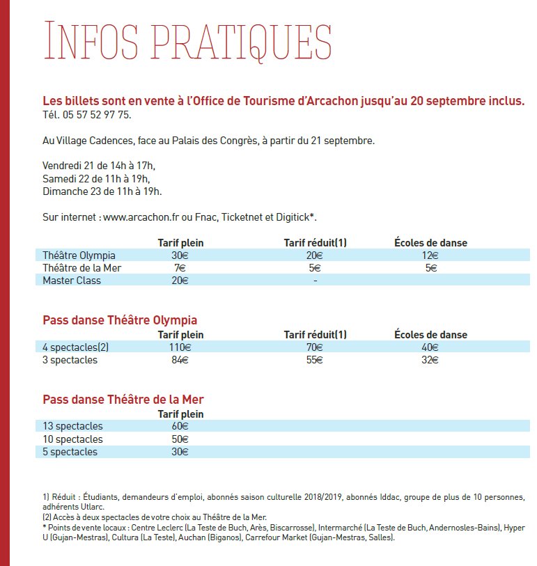 Informations pratiques Billetterie :
Tarification Cadences 2018 &amp; Points de ventes et mode de retraits des billets
#Arcachon #cadences #cadences2018