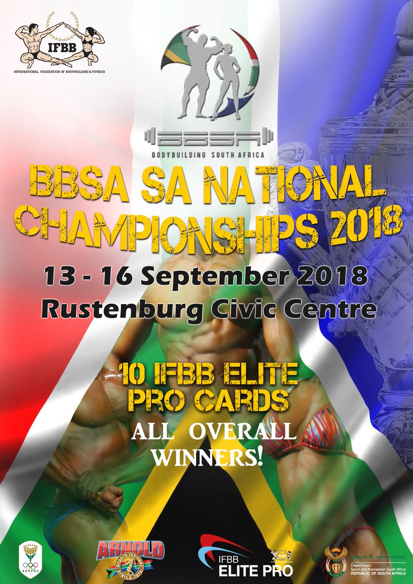 Is everyone ready for the #IFBB SA #bodybuilding &amp; #fitness Championships this coming weekend😀 Come join us at Rustenburg Civic Centre 14 -16 Sept for an amazing show #ggc2018 #acafrica2019 #arnoldsportfestival #supplementdiscounter <a href="/gautengsport/">Gauteng Sports Confederation</a>   <a href="/PriceWayne/">Wayne Price</a> <a href="/DrCharlSchmahl/">Dr. Charl Schmahl</a>