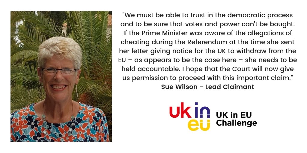 UKEUchallenge's tweet photo. Our lead claimant @Suewilson91 is adamant that cheating shouldn’t be a free path to success. #UKEUchallenge is setting out to wipe the [voting] slate clean and enforce accountability. https://t.co/rwZPyIM7qH