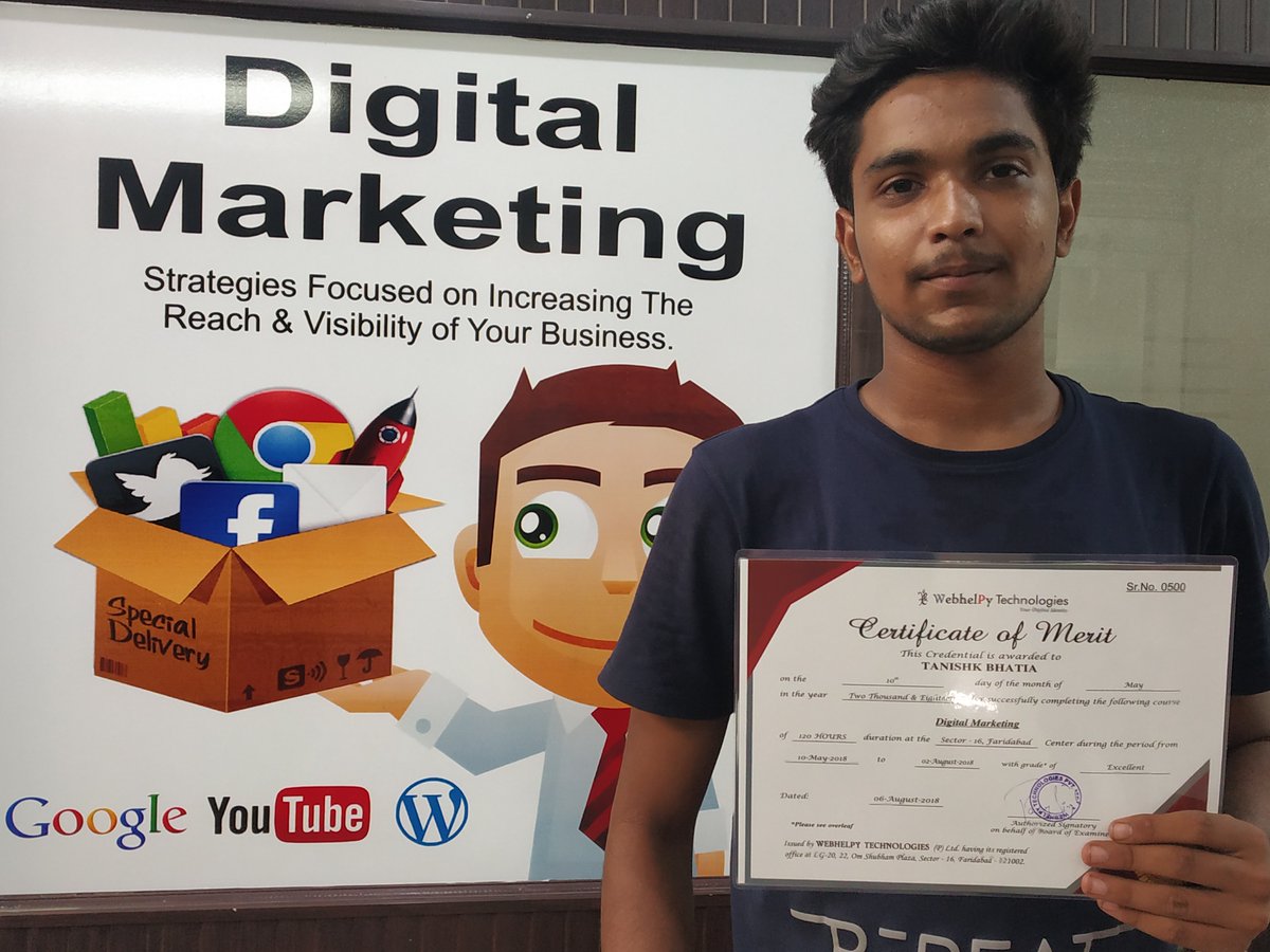 meparagsingla's tweet photo. Tanishk Bhatia - Digital Marketing Course student @ Webhelpy Technologies Faridabad
#digital #digitalmarketing #digitalmarketingfaridabad #digitalmarketingtraining #digitalmarketingcourse #digitalmarketingtrainingcourse #paragsingla #webhelpy #webhelpytechnologies https://t.co/kMPTLYZpPH