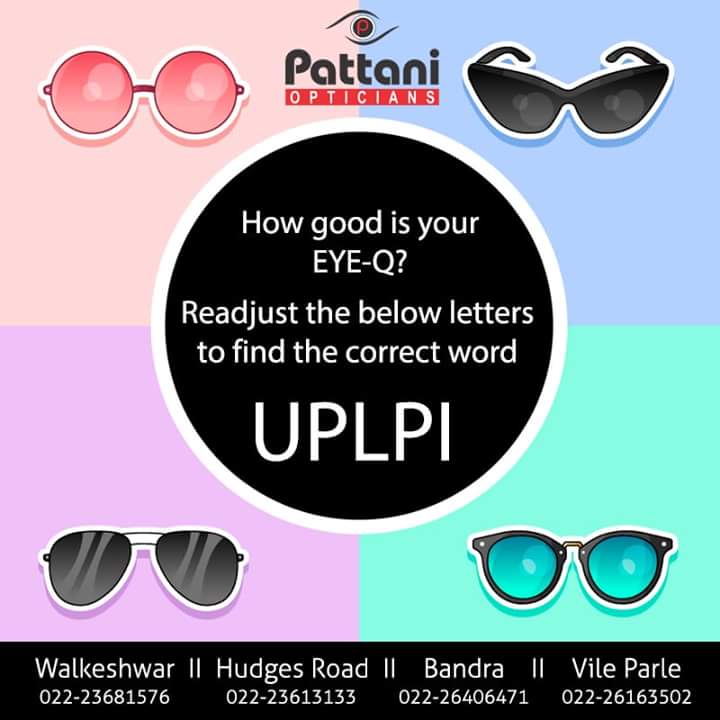 PattaniOptician's tweet photo. Let's see if you can find the correct word. Share with your friends and check whose Eye-Q is higher!
#quiz #puzzle #eye-q #correctanswer #answerthequiz #friends #pattani #opticians https://t.co/6wwYLczLrN