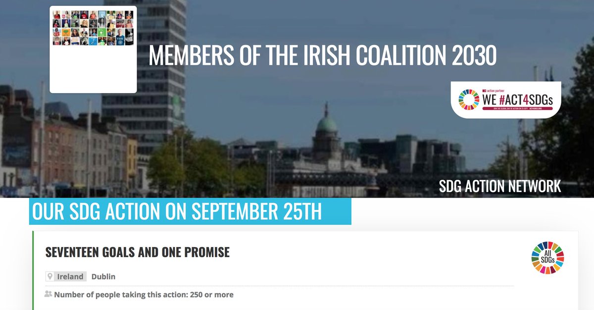 #act4SDGs #featured partner shoutout 📡! @coalition2030IR 🇮🇪 will display a giant #SDGs banner on 25 Sept & walk to #act4SDGs in #Dublin #Ireland fr O'Connell Bridge to Garden of Remembrance. Join them act4sdgs.org/partner/Coalit… Be part of the movement: act4sdgs.org