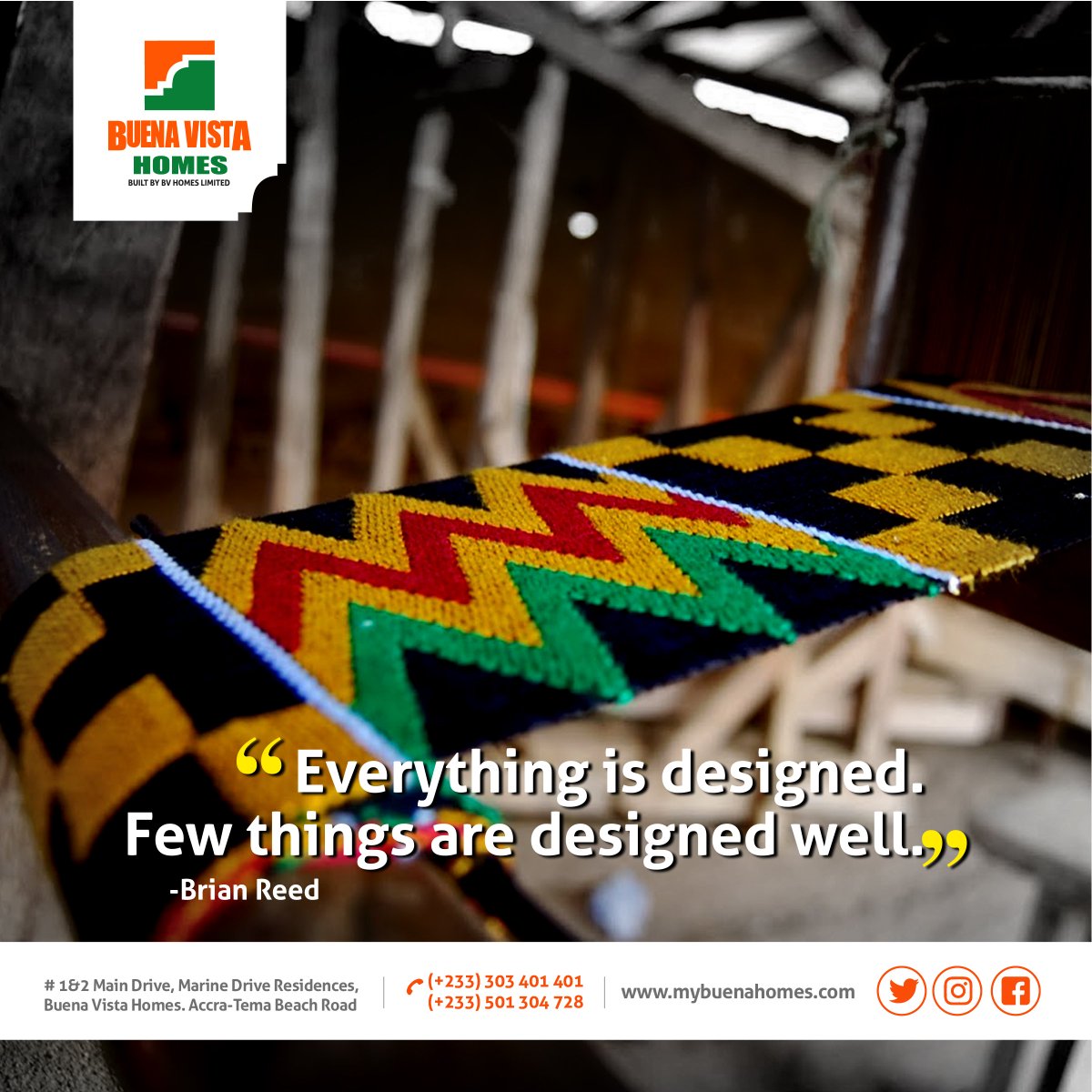 mybuenahomes's tweet photo. "Everything is designed. Few things are designed well." ˜ Brian Reed.
Strive for excellence. An extra effort to design well.
#buenavistahomes #mybuenahomes #newweek #excellence #effort #hardwork #designwell #goodmorning #MotivationMonday #BrianReed #Accra #CitiCBS #september https://t.co/L0DRoSePTD