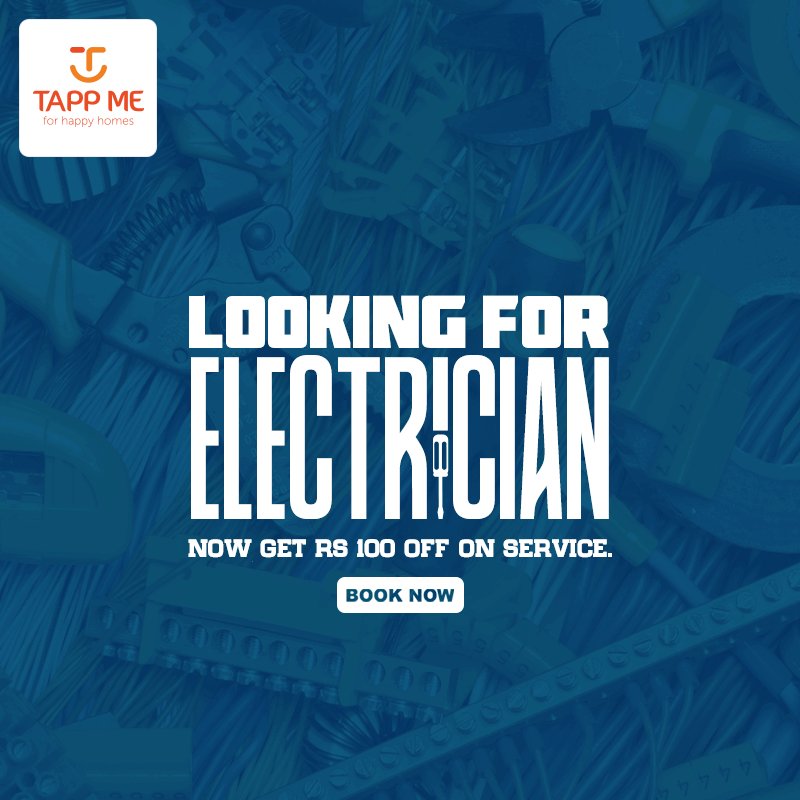 Tapp_Me's tweet photo. Looking for an experienced #electrician in you city? Hire an electrician form #tappme and Get Rs 💯 off on 1st booking &amp; enjoy extra benefits⤵   
☑ 15-Day service warranty
☑ Free visiting
☑ Same day service
☑ Background checked Technician
Book Now➡ https://t.co/YY9ZiCsQ9d https://t.co/43ZCk3LvGl