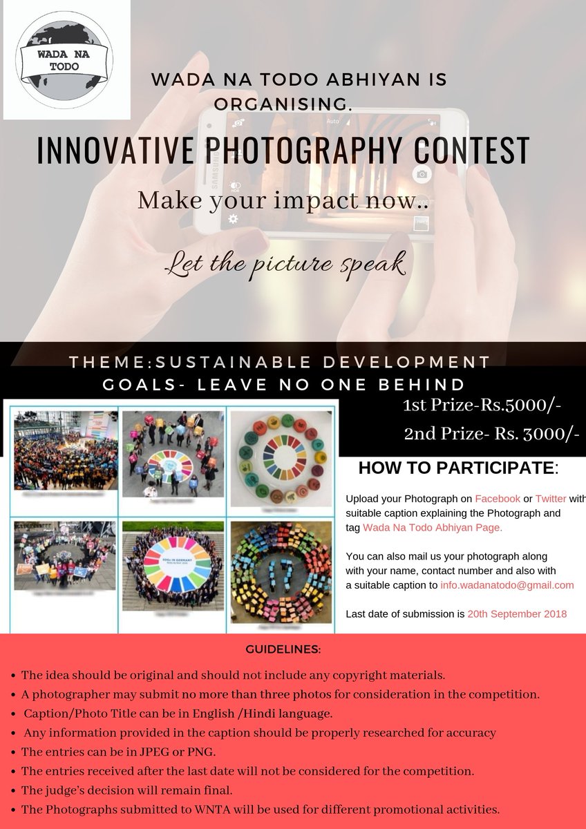 wadanatodo's tweet photo. Let your lens express your creativity...
Join the #Photography #Contest on SDGs
Theme: Sustainable Development Goals- Leave No One Behind
#100DaysAgainstDiscrimination #Act4SDGs #ContestAlert #contestindia #MondayMotivation @SoDelhi @TPGallery https://t.co/DxcLI0H5BQ