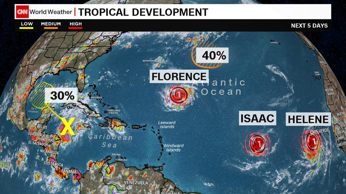 PJJavaWX's tweet image. Today marks the climatological peak date of #hurricane season in the Atlantic. With 5 active areas to watch, #HurricaneFlorence stands above all as potentially one of the most life threatening systems we’ve seen on the east coast in decades. @CNN @CNNWeather