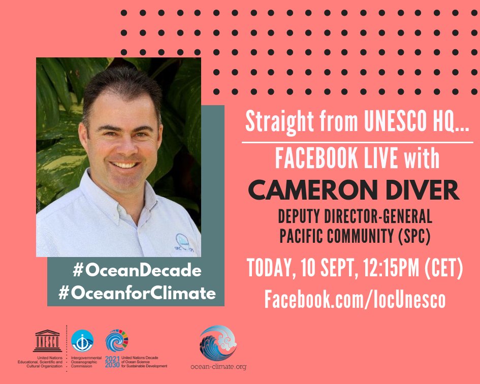 IocUnesco's tweet image. We're bringing the #OceanDecade straight to your screen. Today from the Intl High Level Conference on #Ocean, #Climate and #Biodiversity at @UNESCO, watch the #FacebookLive with @Cameron_Diver: 12h15 (#Paris time) thru our FB account: facebook.com/IocUnesco/