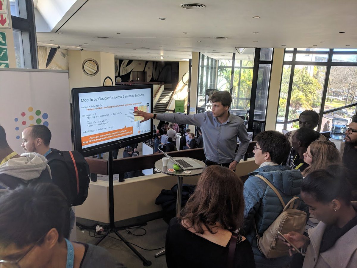 Very excited to be a part of <a href="/DeepIndaba/">Deep Learning Indaba</a>!
Here's <a href="/Underflow404/">Quentin de Laroussilhe</a> showing TensorFlow Hub to an enthusiastic crowd
#DLIndaba2018 #tensorflowhub