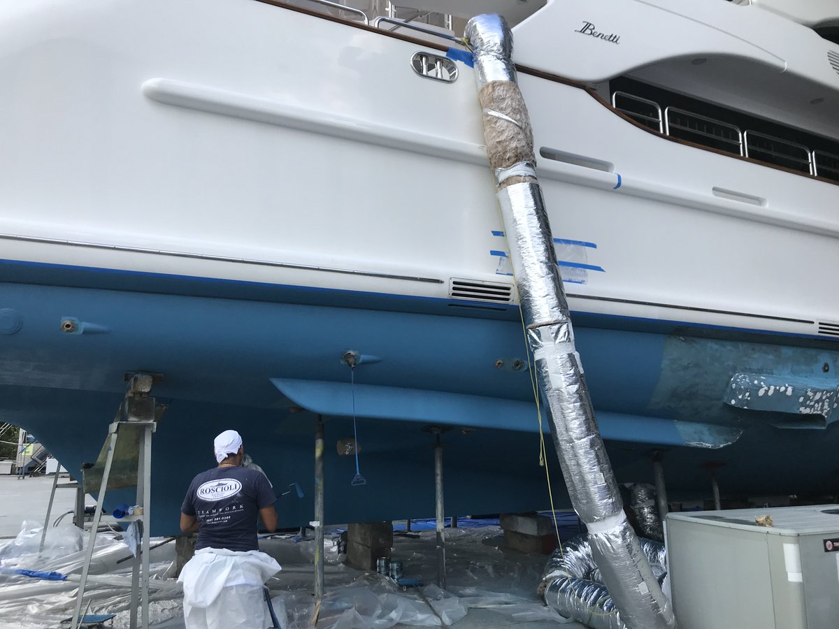 SeaHawkEurope's tweet photo. Projects: 2013 #Italian built Benetti Yachts 37m #superyacht "Nomadess" getting 2nd coat of Biocop TF Light Blue anti-foul paint system by @seahawkpaints at @rycshipyard #Florida #USA 

#BiocopTF #superyacht #antifoul #boat #megayacht @BenettiYachts @Ocean_Footprint #paint #boat https://t.co/k4mUNnMhaE