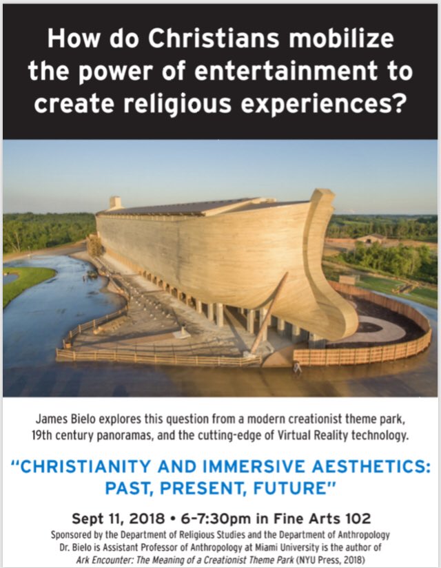 Join us tomorrow evening for a lecture by Dr. James Bielo, from Miami University. “Christianity and Immersive Aesthetics: Past, Present, Future”