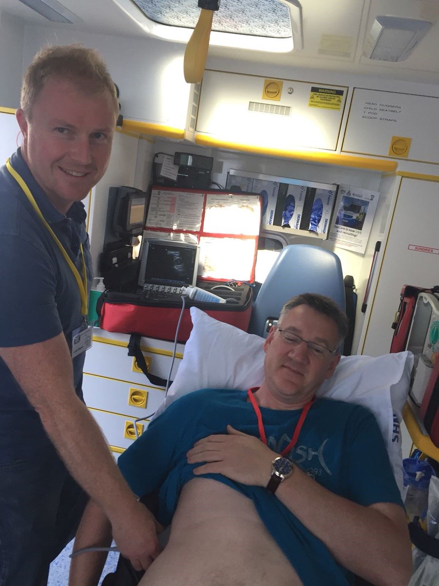 SonositeEurope's tweet photo. The M-Turbo is great for use in an ambulance setting. Take a look at Dr Luke Legan scanning Dr Andrew Bayliss during the @BASICSScotland #BSAC18 #EMS https://t.co/BAGu8ntSE2