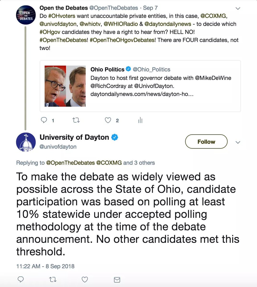 OpenTheDebates's tweet photo. This is a perfect example of #DebateExclusionCollusion, where a private institution of "higher learning" works with media, pollsters & the duopoly candidates to shut out independent voices. How would you caption/hashtag it? #OHGov #OpenTheOHgovDebates https://t.co/eiO11ZMN9p
