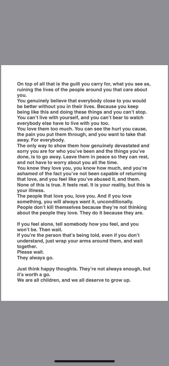 Hello you.
I’ve written this for anyone, like me, that’s living with suicidal thoughts, and to try and make sense of them for anyone that isn’t x
#WorldSuicidePreventionDay