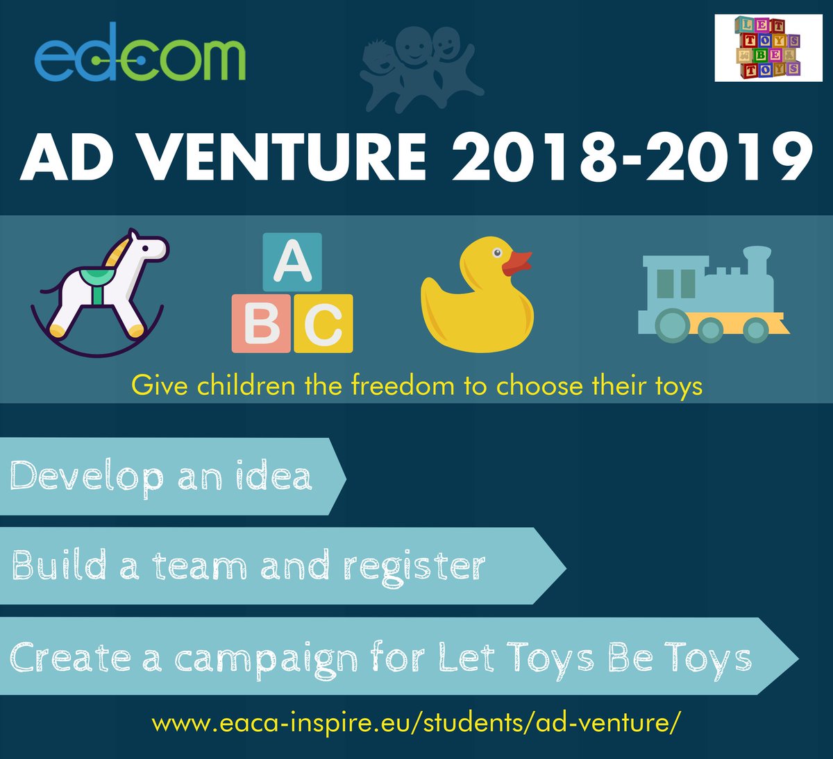 edcom_eu's tweet image. EACA and edcom have launched the Ad Venture Student Competition 2018-2019, in collaboration with @LetToysBeToys . Read more here: eaca-inspire.eu/students/ad-ve…
#Students #Competition #edcomAV #Advertising #toys