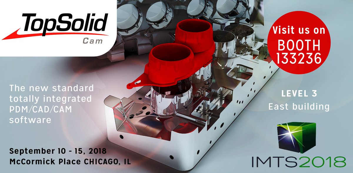 TopSolid's tweet photo. [Events]
IMTS 2018
Here we go, IMTS starts today!
Come and join us for free demos on booth 133236.

#topsolid #cadcam #wearetopsolid #intopsolidwetrust #IMTS #topsoliddesign #topsolidmold #topsolidcam https://t.co/5KB198X1gj