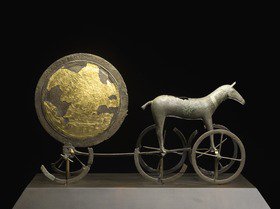 neilphilipmyth's tweet photo. The Trundholm Sun Chariot is a Bronze Age cult object discovered in Denmark in 1902. In Neolithic times, the sun traversed the sky in a boat. Here the wheel and the horse provide the sun with a chariot instead. #MythologyMonday #TheHiddenMatrix https://t.co/PjZLP9cJkJ