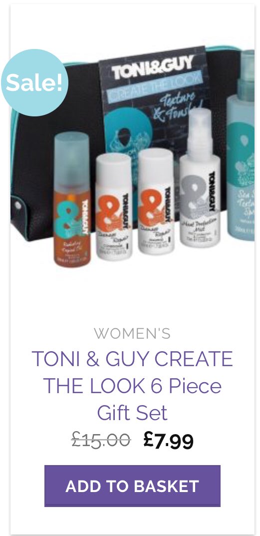 WashMeStyleMe's tweet photo. Here’s a wee Monday #shopping deal for you. Once it’s gone it’s gone. Total bargain right now on https://t.co/CkwfPpUyxk This @toniandguyworld #toniandguy gift set is normally £15. Now just £7.99!  #giftset #beautybargains #hair #pricedrop #scotland #glasgow https://t.co/5prCfKfnXe