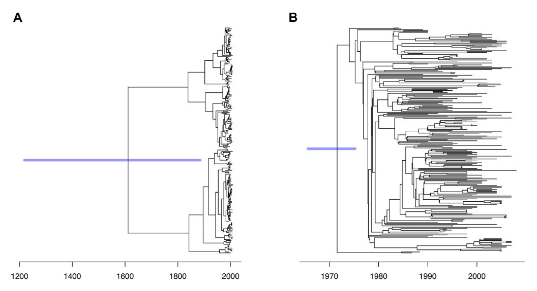 Dating of PMEN1, before and after accounting for recombination