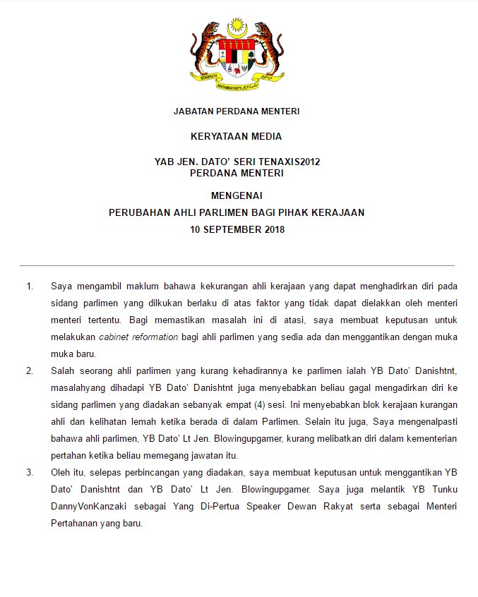 MediaPrimaRBX's tweet photo. Media Statement by the Prime Minister of Malaysia. https://t.co/ItkCexgkzd