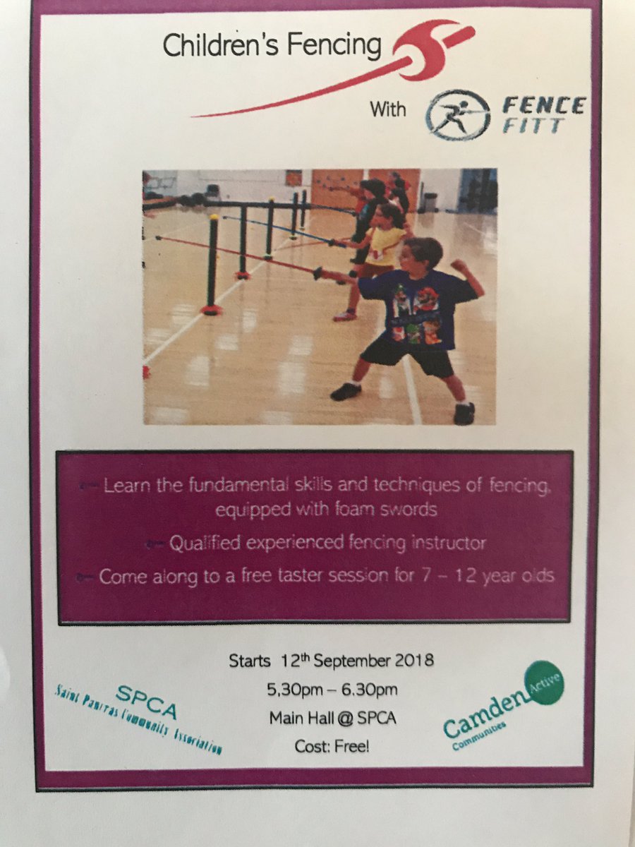 Just 3 more days till our free fencing classes start. For ages 7-12 <a href="/spca/">S</a> every Wednesday - 5:30-6:30pm! <a href="/camdenyouthmp/">Camden Youth Council</a> <a href="/Young_Camden/">Young Camden Foundation</a> <a href="/camden_giving/">CAMDEN GIVING</a> <a href="/YouthSportTrust/">Youth Sport Trust</a> <a href="/BackToSchoolMag/">Back To School Mag</a> #sport #diversity #backtoschool #camden #london #freelondon