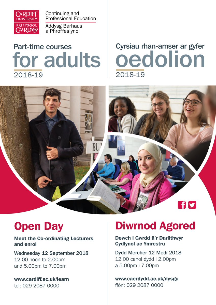LearnCardiff's tweet image. Our Open Day takes place this Wednesday 12.00 to 14.00 and 17.00 to 19.00. Chat about our part-time courses for adults and pathways to a degree. You may also enrol on the day. Find us 21-23 Senghennydd Road #Cardiff #Wales cardiff.ac.uk/learn