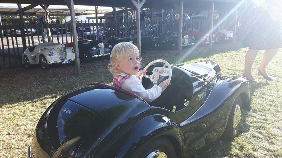Beatrice got to try out an Austin J40 pedal car for the first time @goodwoodrevival I think I have a lot of work to do if hers is going to be ready for next time #revivalstyle